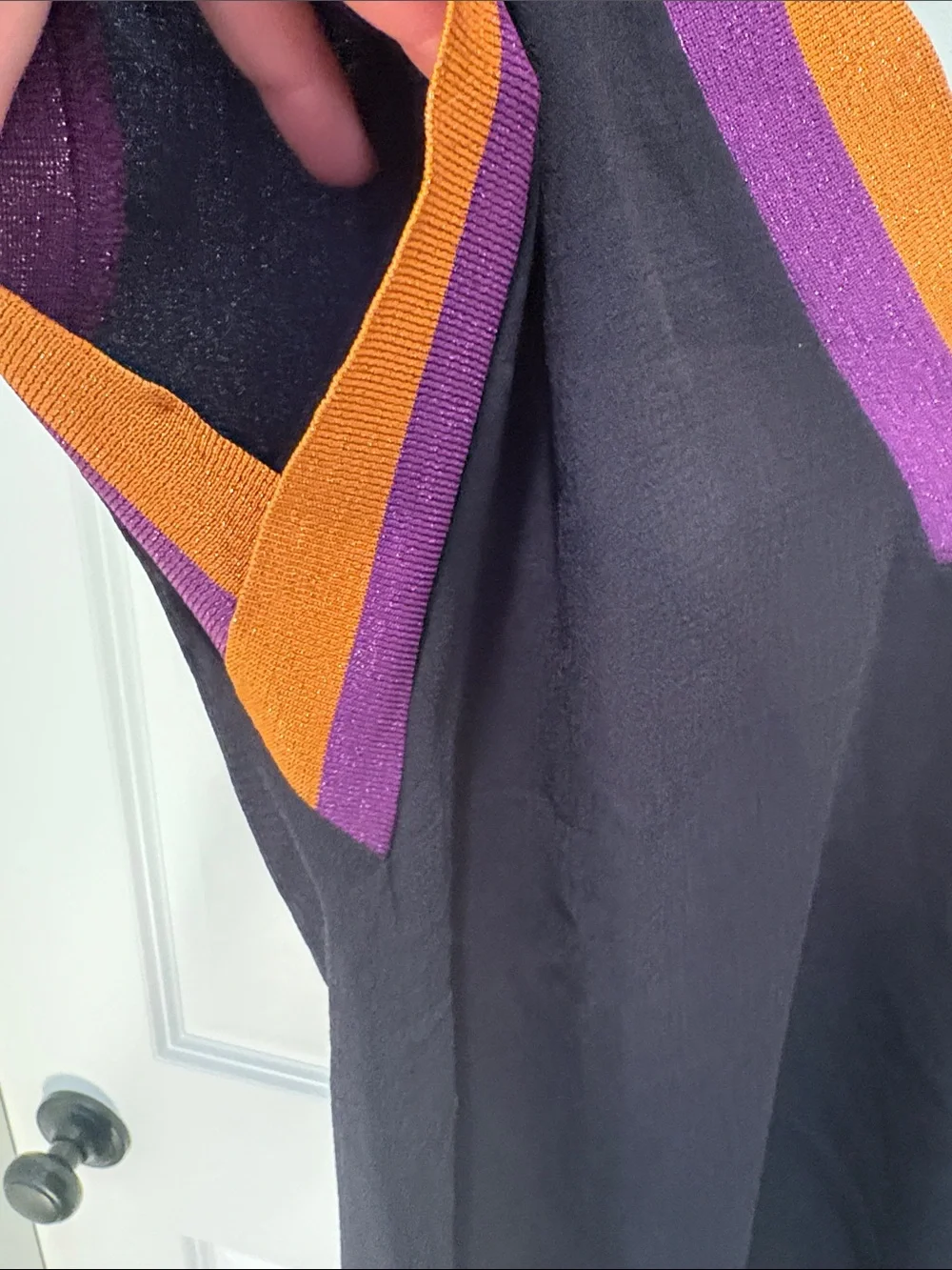 Zara Navy V-Neck Sweater Vest with Purple and Orange metallic stripe trim - Picture 5 of 9